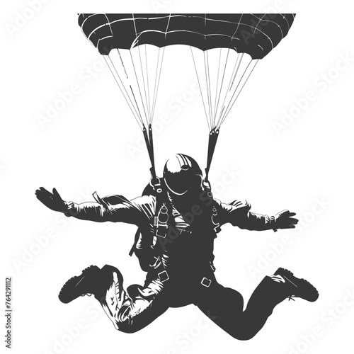 Silhouette skydiver man full body black color only