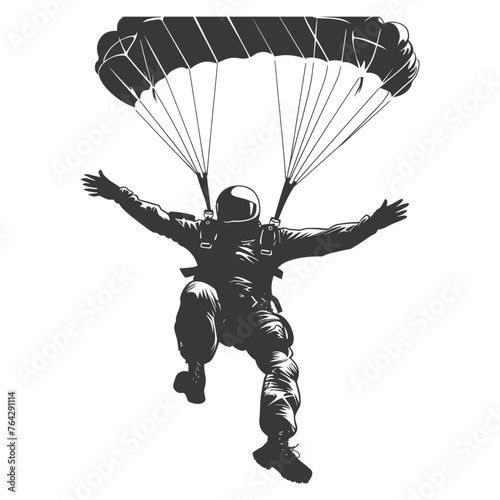Silhouette skydiver man full body black color only