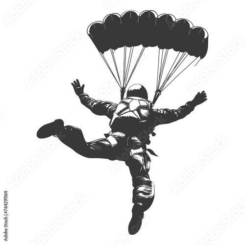 Silhouette skydiver man full body black color only