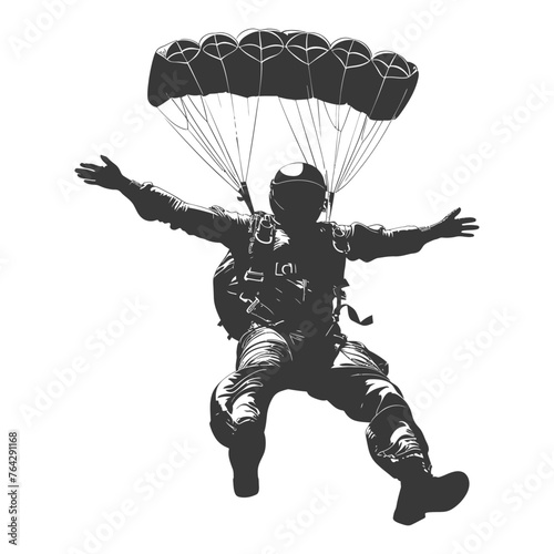 Silhouette skydiver man full body black color only