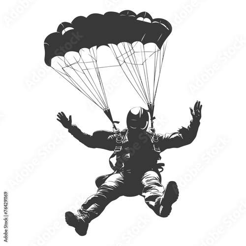 Silhouette skydiver man full body black color only