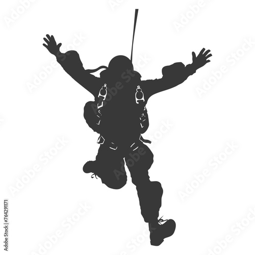 Silhouette skydiver man in action full body black color only