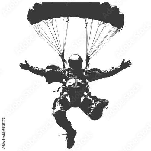 Silhouette skydiver man full body black color only