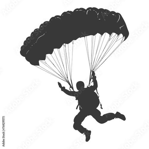 Silhouette skydiver man in action full body black color only