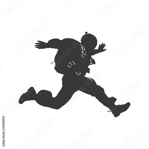 Silhouette skydiver man in action full body black color only