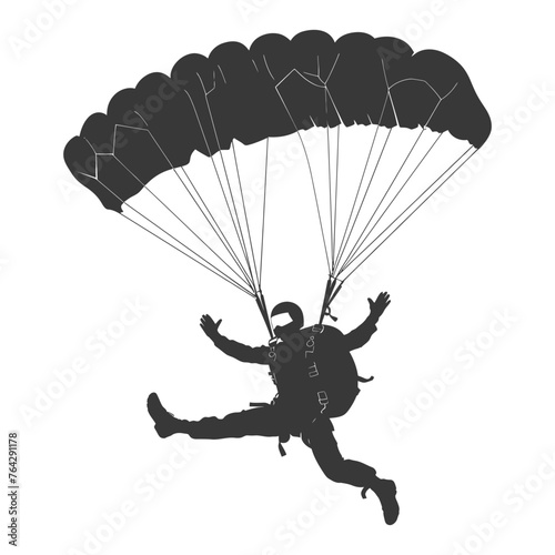 Silhouette skydiver man in action full body black color only