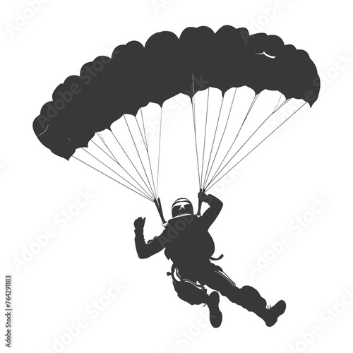 Silhouette skydiver man in action full body black color only