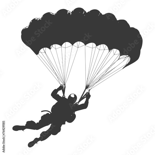 Silhouette skydiver man in action full body black color only