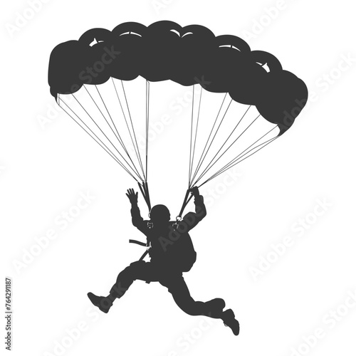 Silhouette skydiver man in action full body black color only