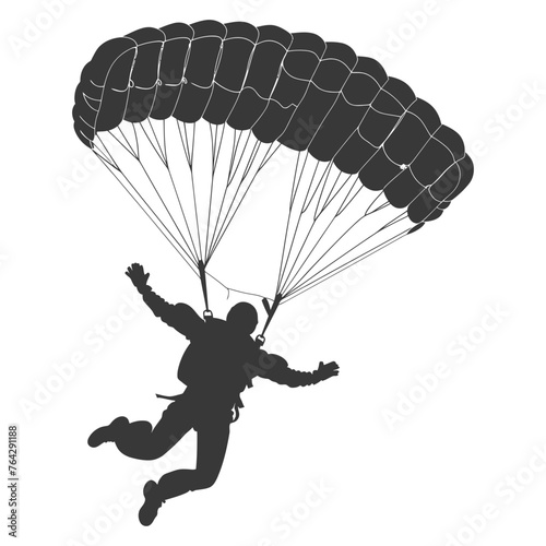 Silhouette skydiver man in action full body black color only