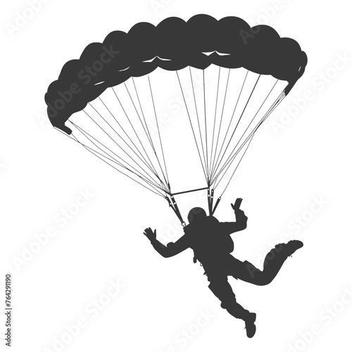 Silhouette skydiver man in action full body black color only