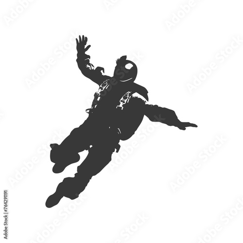 Silhouette skydiver man in action full body black color only