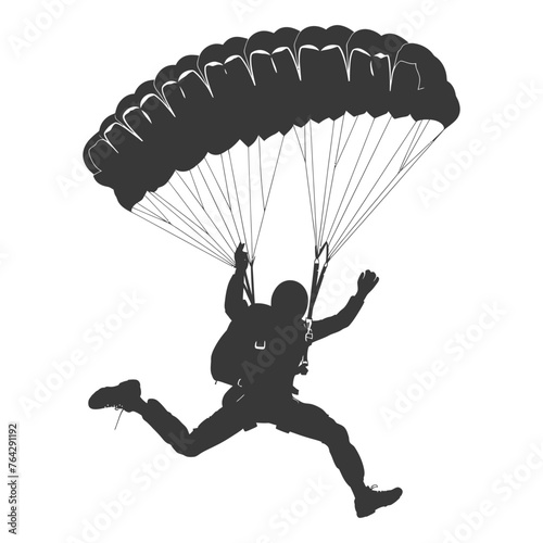 Silhouette skydiver man in action full body black color only