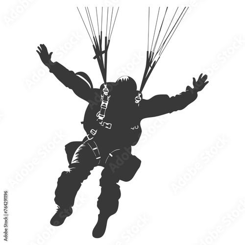 Silhouette skydiver man in action full body black color only
