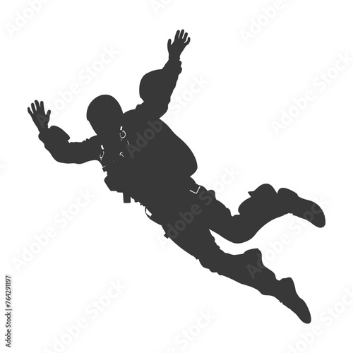 Silhouette skydiver man in action full body black color only