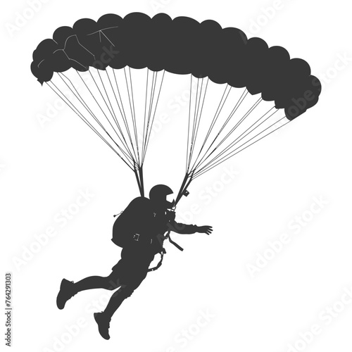 Silhouette skydiver woman full body black color only
