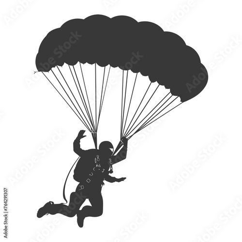 Silhouette skydiver woman full body black color only