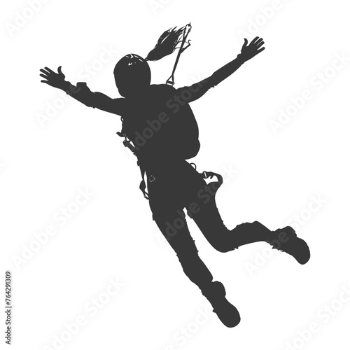 Silhouette skydiver woman full body black color only