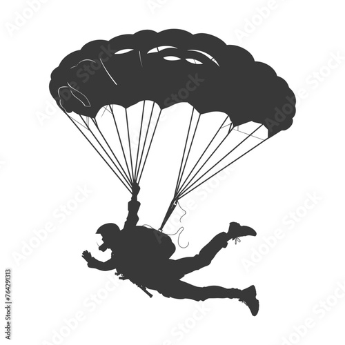 Silhouette skydiver woman full body black color only