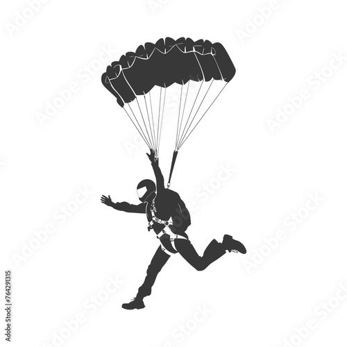 Silhouette skydiver woman full body black color only