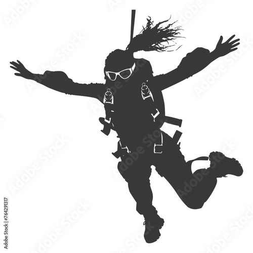 Silhouette skydiver woman full body black color only