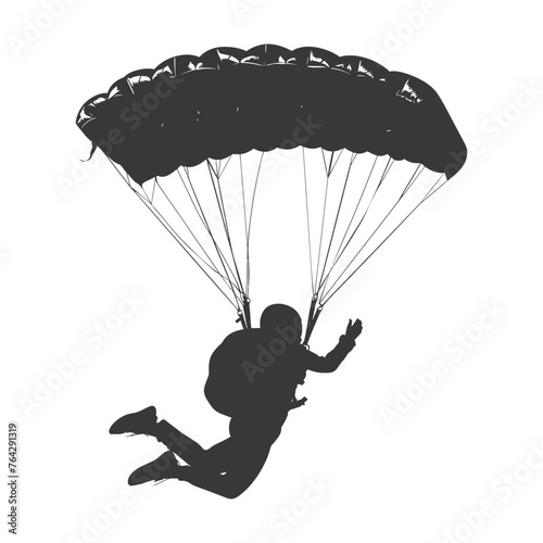 Silhouette skydiver woman full body black color only