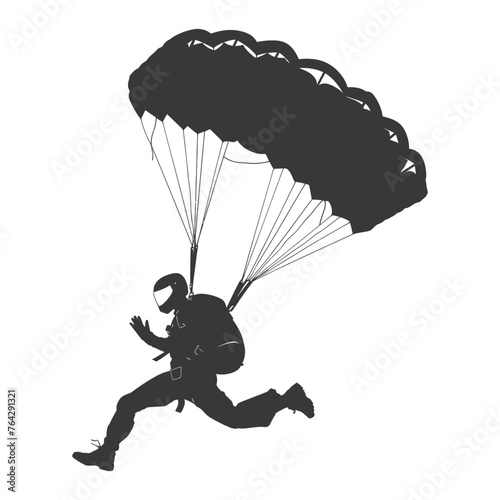 Silhouette skydiver woman full body black color only