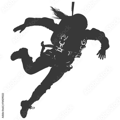 Silhouette skydiver woman full body black color only