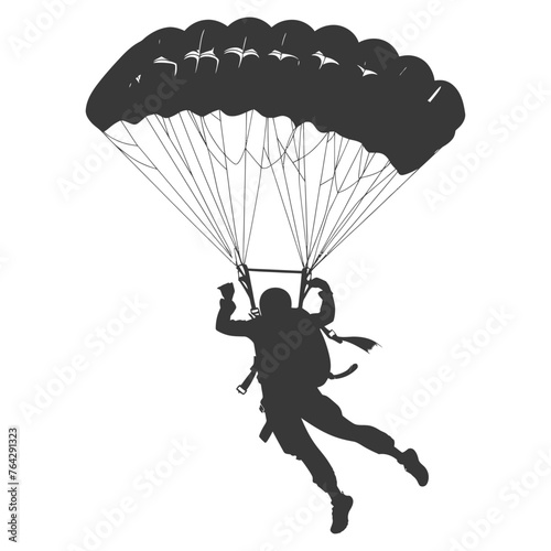 Silhouette skydiver woman full body black color only