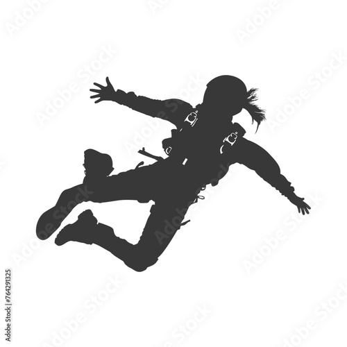 Silhouette skydiver woman full body black color only