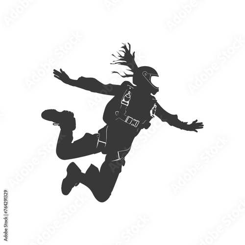 Silhouette skydiver woman full body black color only