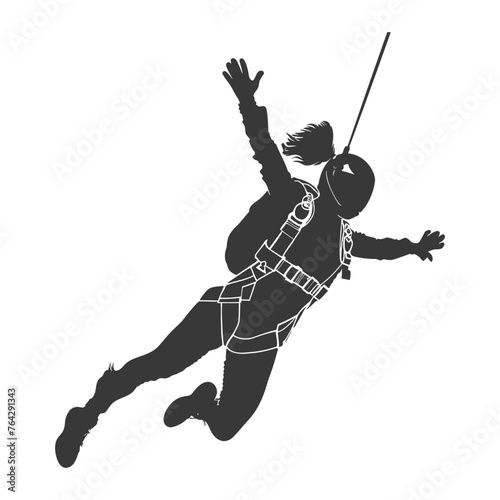 Silhouette skydiver woman in action full body black color only