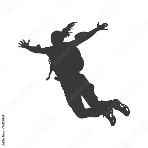 Silhouette skydiver woman in action full body black color only