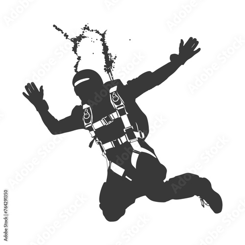 Silhouette skydiver woman in action full body black color only