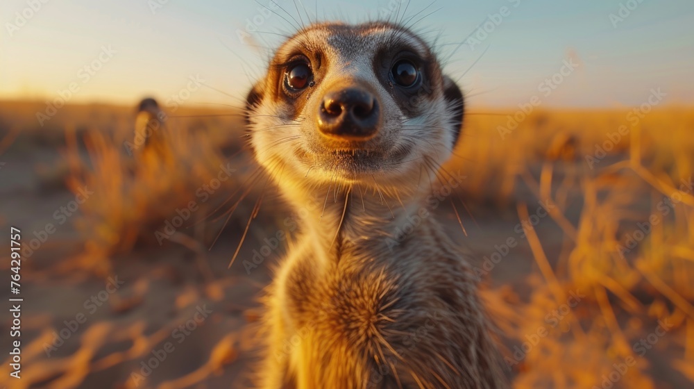 Fototapeta premium Meerkat Standing Watch at Sunset