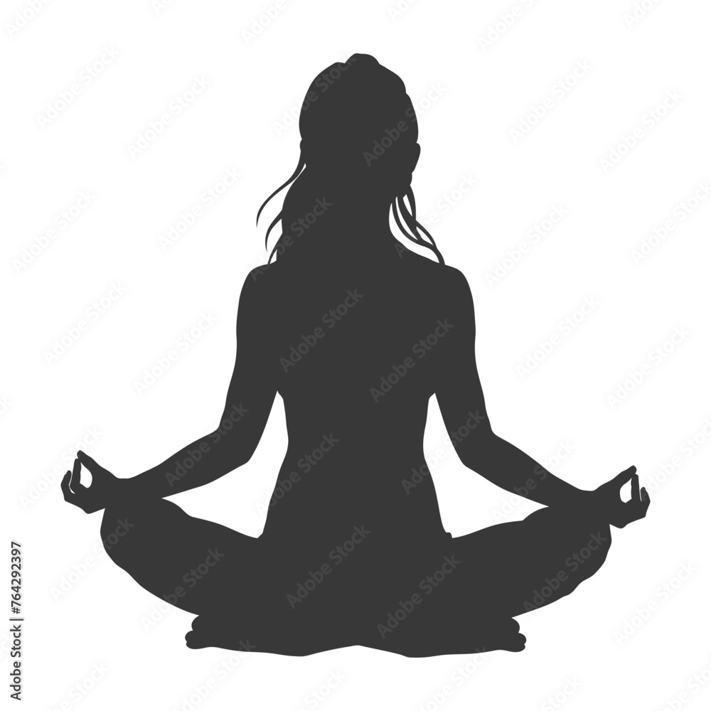 Silhouette Woman meditation yoga full body black color only