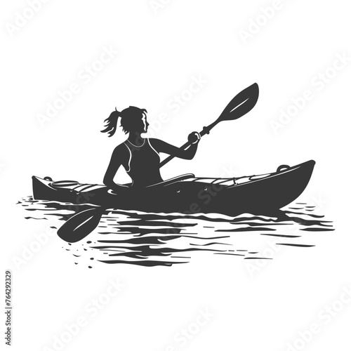 Silhouette Woman Canoe Player in action full body black color only