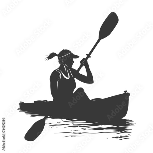 Silhouette Woman Canoe Player in action full body black color only