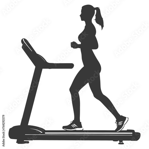 Silhouette woman using a treadmill full body black color only
