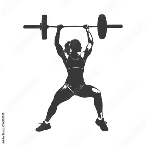 Silhouette Woman weightlifting Player in action full body black color only