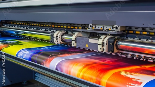 A large-format inkjet printer at work, a key tool in producing banners, posters, and other large printed materials