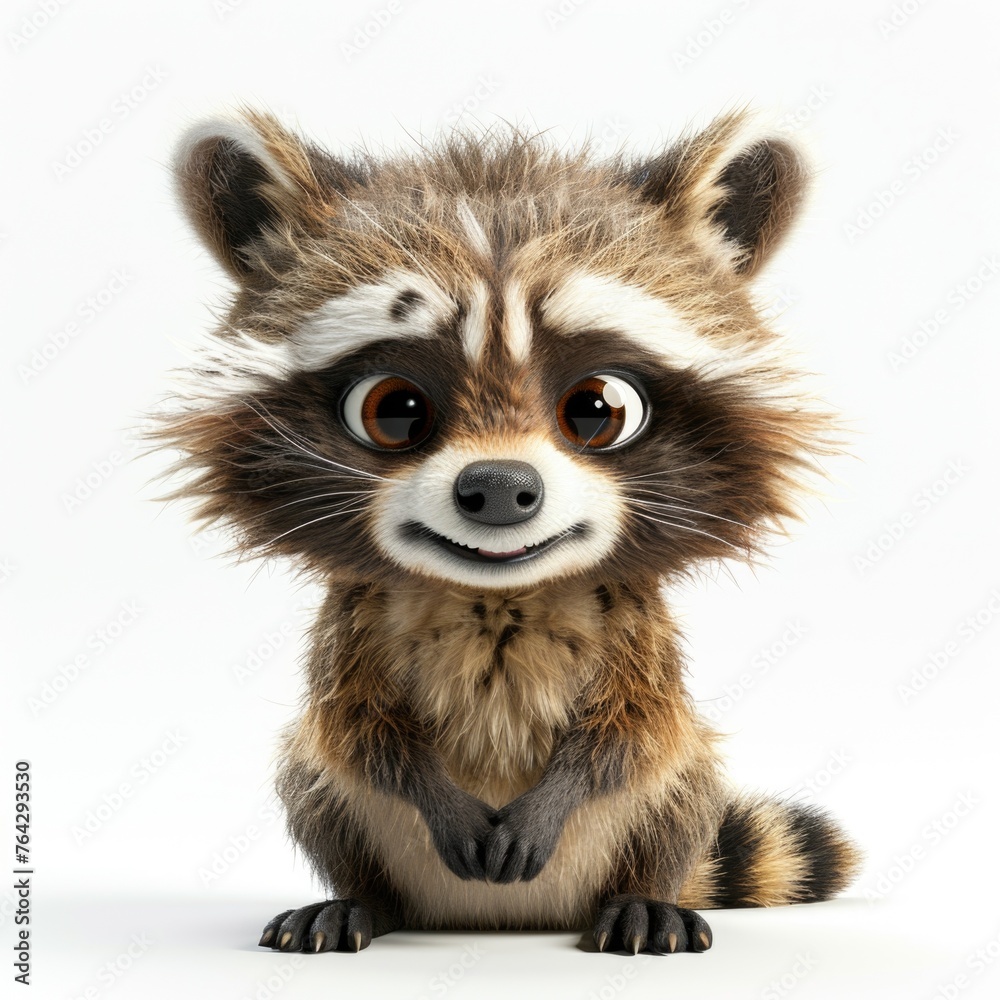 Obraz premium A stuffed raccoon sitting on a white surface.
