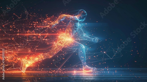 A running man transforming into a network connection, symbolizing the intersection of physical activity and digital connectivity