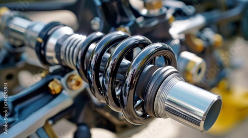 A shock absorber strut with coil spring, representing key components of a car's suspension system photo