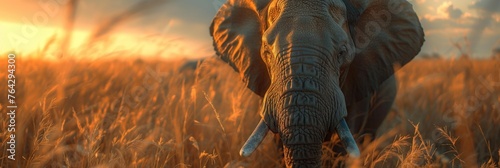 Majestic Elephant at Sunset on the African Plains