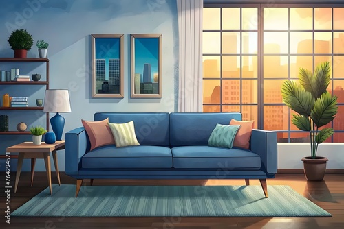 Cozy Modern Living Room at Sunset