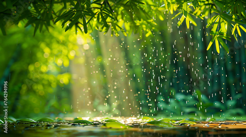 Springtime Freshness  Rain Drops on Green Plants  Vibrant Nature