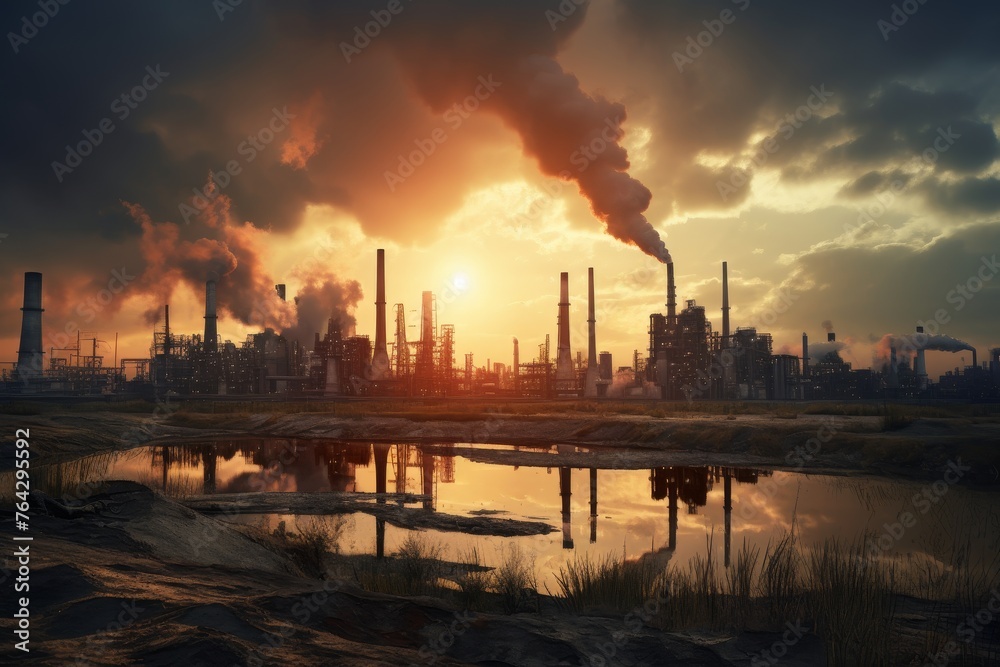 A detailed view of an industrial grid system against a stunning sunset backdrop A detailed view of an industrial grid system against a stunning sunset backdrop