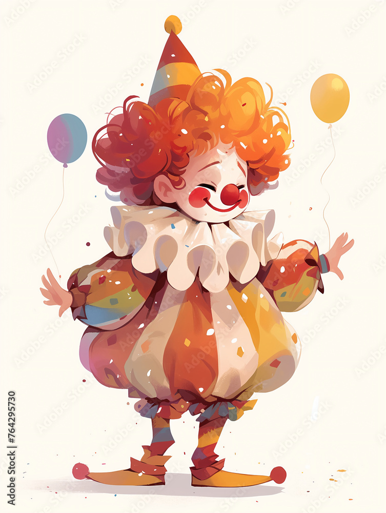 Illustration of a joyful clown with colorful outfit and confetti. Happy carnival and party concept with copy space. Image for April Fools Day or Birthday event and greeting card. Illustration of a joyful clown with colorful outfit and confetti. Happy carnival and party concept with copy space. Image for April Fools Day or Birthday event and greeting card.