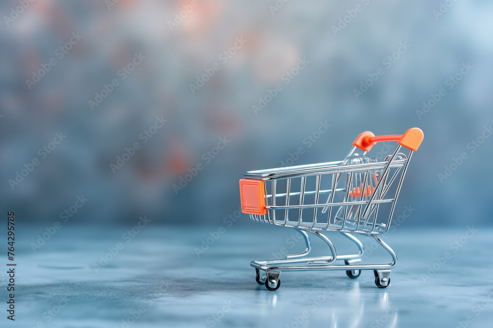 small shopping basket on a blue blur background